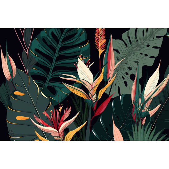 Panoramic Wallpaper - Wall Mural - Tropical Leaves