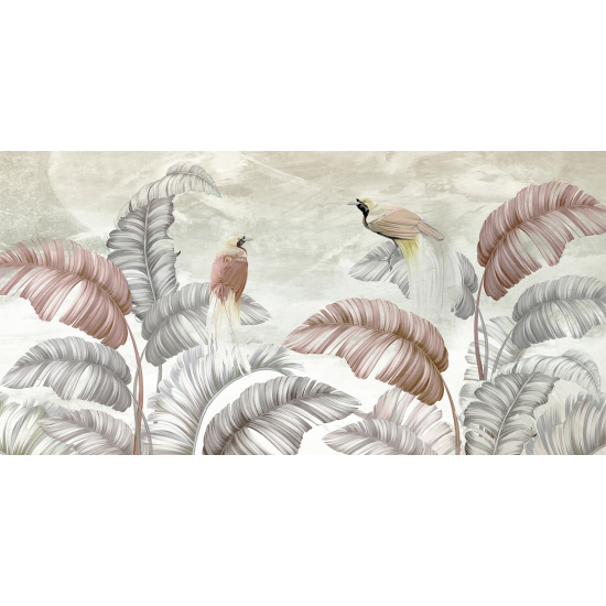 Panoramic Wallpaper - Wall Mural - Tropical Leaves Birds