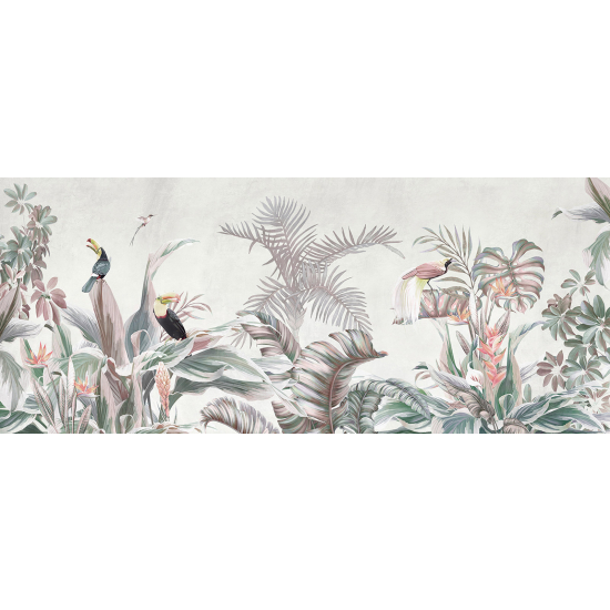 Panoramic Wallpaper - Wall Mural - Tropical leaves Birds