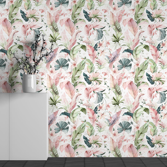 Panoramic Wallpaper - Wall Mural - Tropical Leaves Pattern