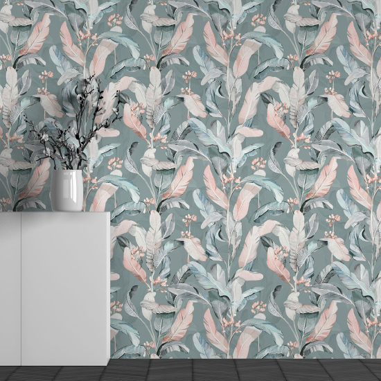 Panoramic Wallpaper - Wall Mural - Tropical Leaves Pattern