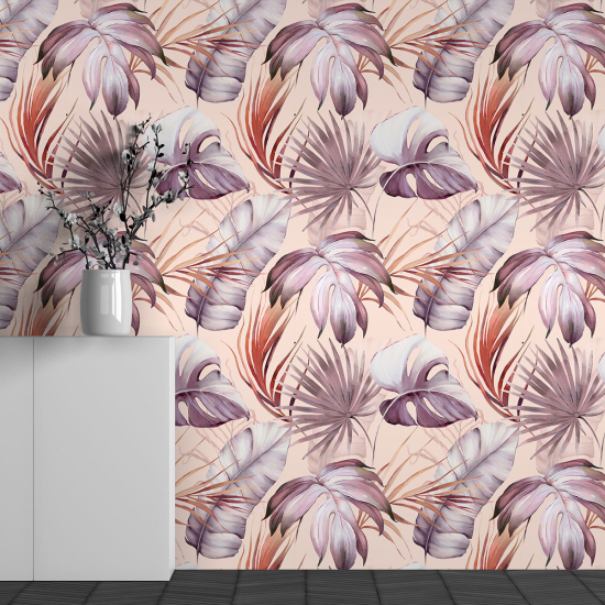 Panoramic Wallpaper - Wall Mural - Tropical Leaves Pattern