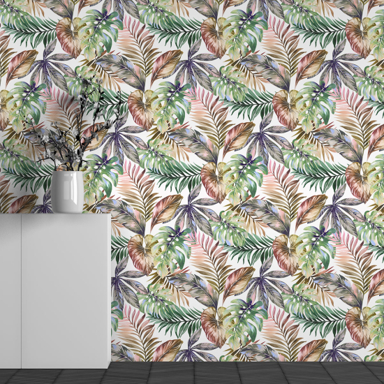 Panoramic Wallpaper - Wall Mural - Tropical Leaves Pattern