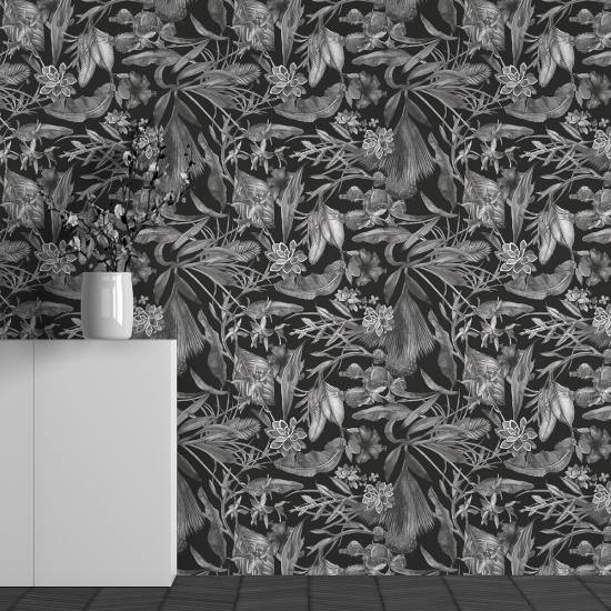 Panoramic Wallpaper - Wall Mural - Tropical Leaves Pattern