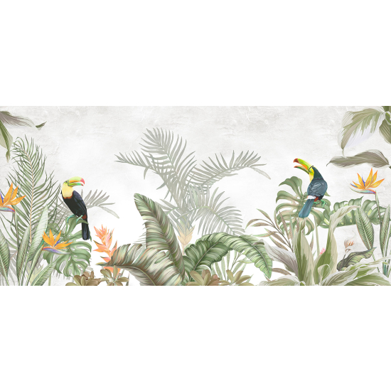 Panoramic Wallpaper - Wall Mural - Tropical leaves Toucans