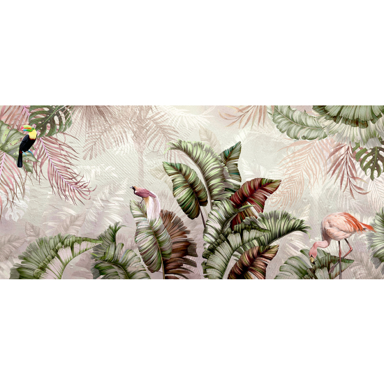 Panoramic Wallpaper - Wall Mural - Tropical Pink Flamingo