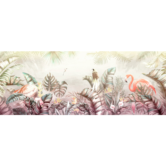 Panoramic Wallpaper - Wall Mural - Tropical Pink Flamingos