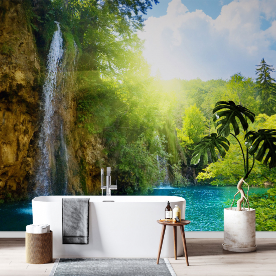 Panoramic Wallpaper - Wall Mural - Waterfall Landscape