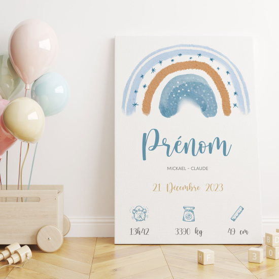 Personalized Baby Birth Canvas Print - Blue Rainbow