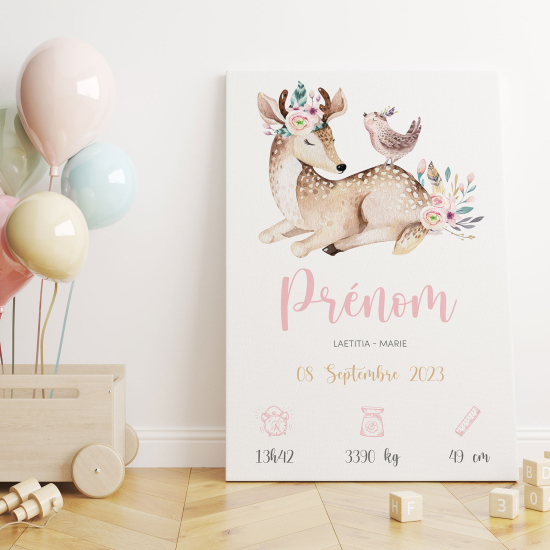 Personalized Baby Birth Canvas Print - Fawn