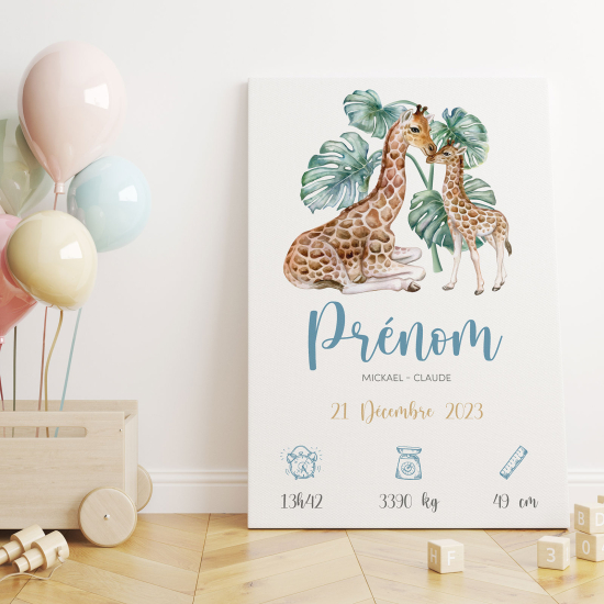 Personalized Baby Birth Canvas Print - Giraffes