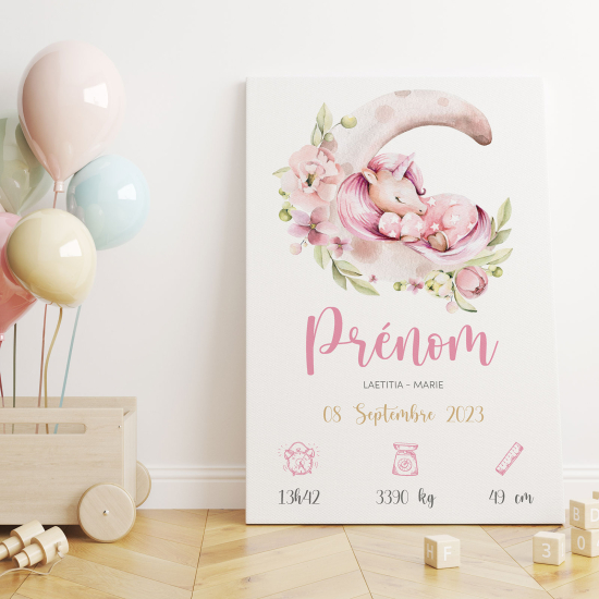 Personalized Baby Birth Canvas Print - Moon Unicorn