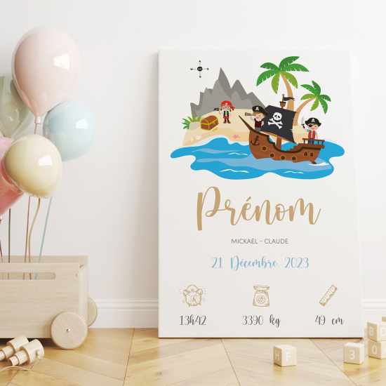 Personalized Baby Birth Canvas Print - Pirates