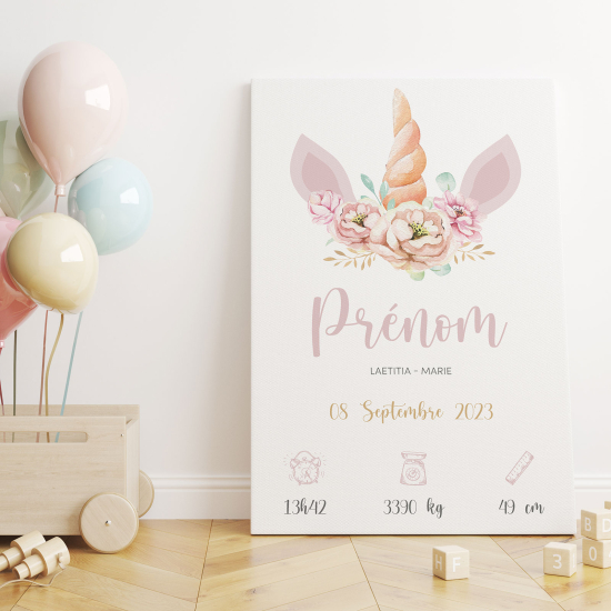 Personalized Baby Birth Canvas Print - Unicorn