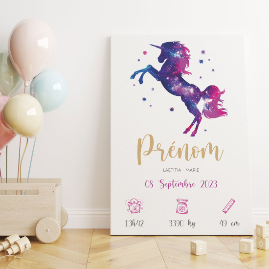 Personalized Baby Birth Canvas Print - Unicorn stars