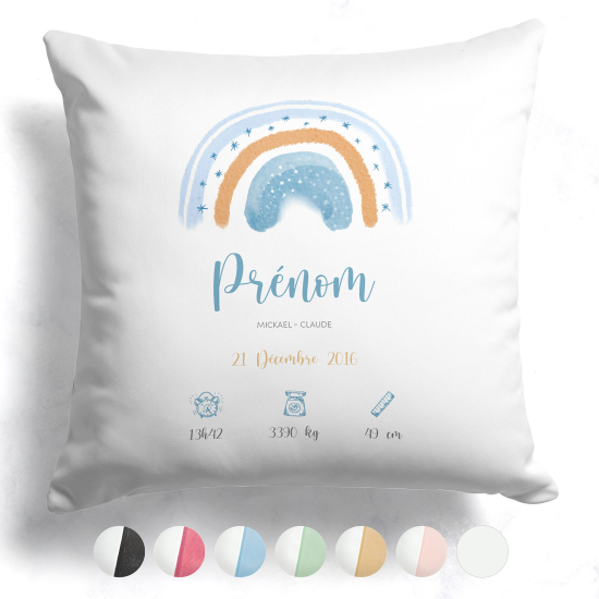 Personalized Baby Birth Pillow - Blue Rainbow