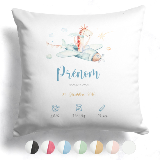 Personalized Baby Birth Pillow - Giraffe plane