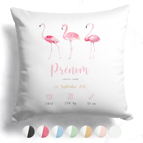 Personalized Baby Birth Pillow - Pink flamingos