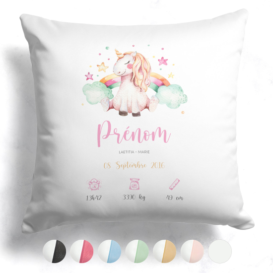 Personalized Baby Birth Pillow - Rainbow Unicorn