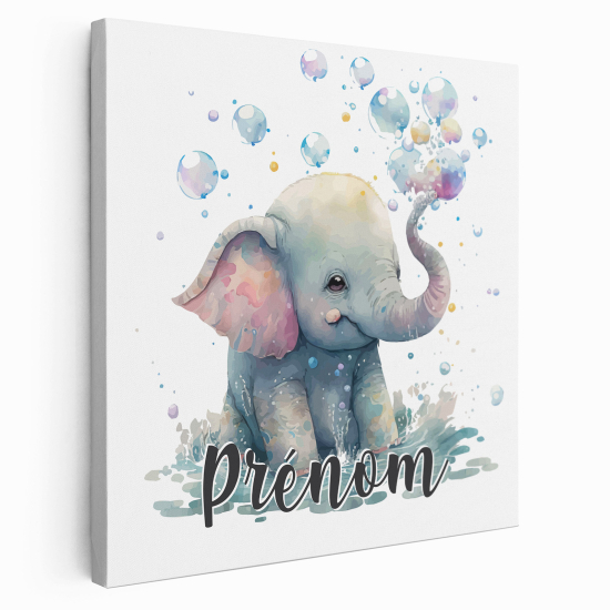 Personalized children's canvas print with name - Baby Elephant