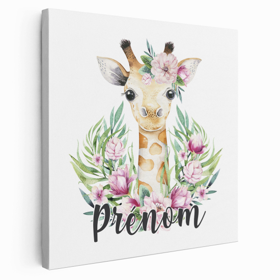 Personalized children's canvas print with name - Baby giraffe