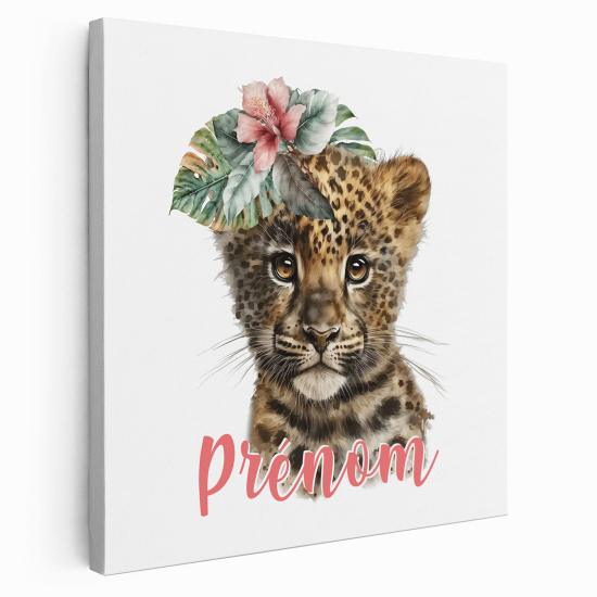 Personalized children's canvas print with name - Baby Leopard