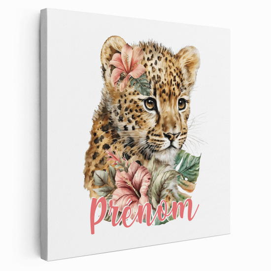 Personalized children's canvas print with name - Baby Leopard