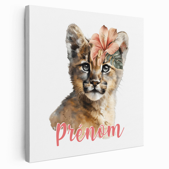 Personalized children's canvas print with name - Baby Puma