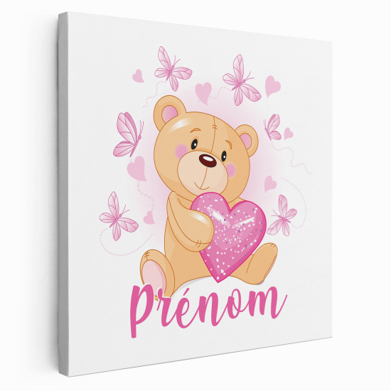 Personalized children's canvas print with name - Bear hearts