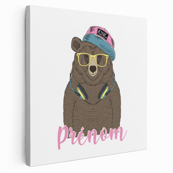 Personalized children's canvas print with name - Bear Music