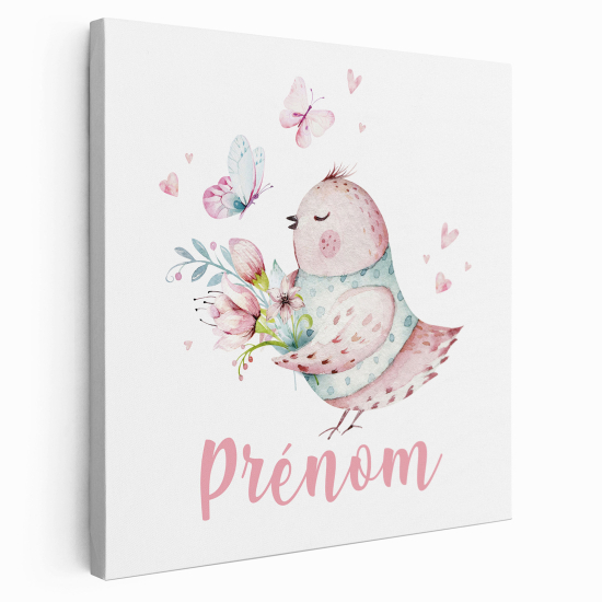 Personalized children's canvas print with name - Bird Butterflies