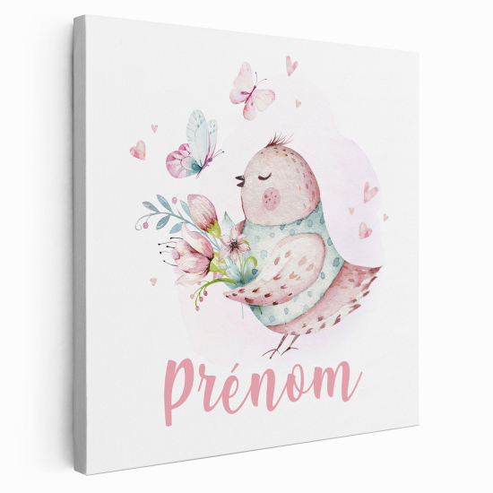 Personalized children's canvas print with name - Bird Butterflies