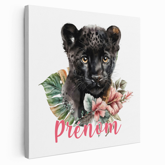 Personalized children's canvas print with name - Black Leopard Baby