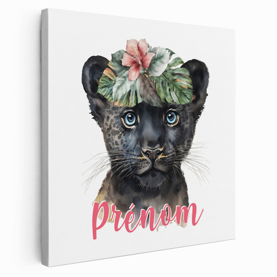 Personalized children's canvas print with name - Black Leopard Baby