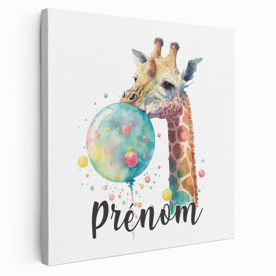 Personalized children's canvas print with name - Bubble giraffe