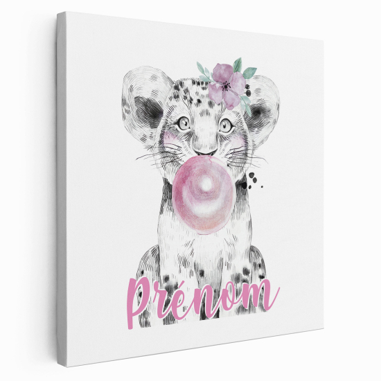 Personalized children's canvas print with name - Bubble Lion Cub