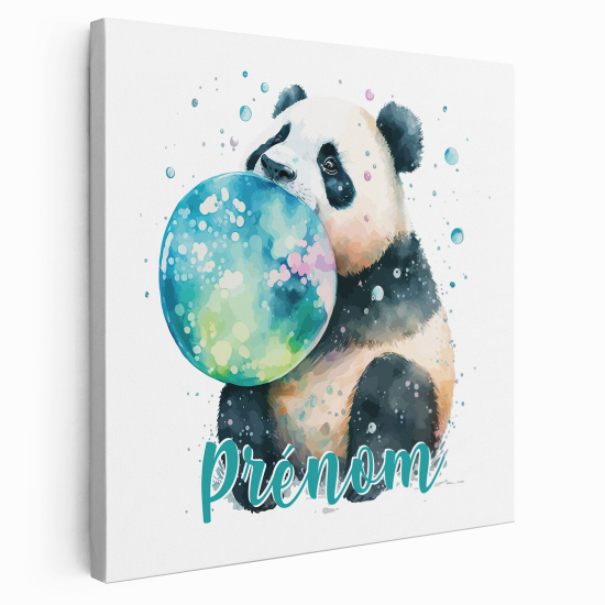 Personalized children's canvas print with name - Bubble Panda