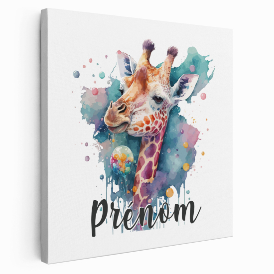 Personalized children's canvas print with name - Colored giraffe