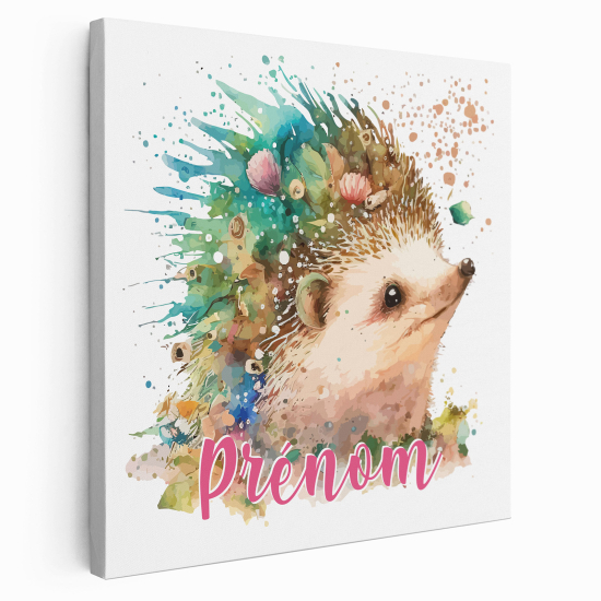 Personalized children's canvas print with name - Colored hedgehog