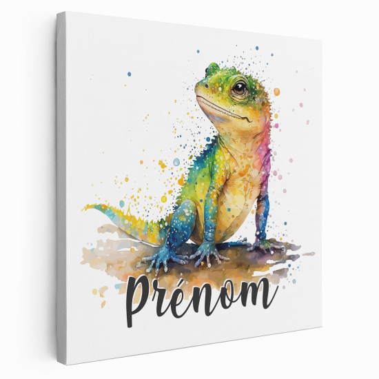 Personalized children's canvas print with name - Colored lizard