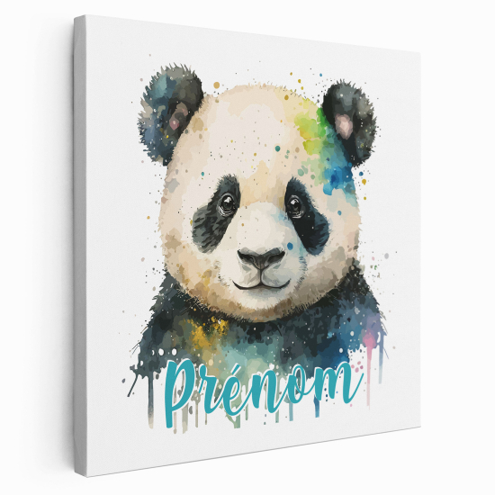 Personalized children's canvas print with name - Colored panda