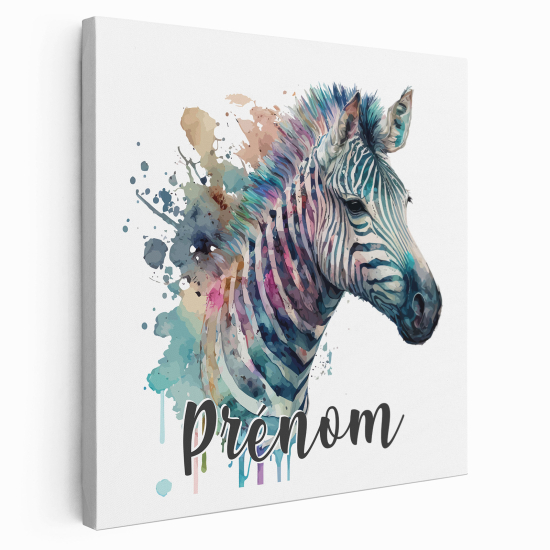 Personalized children's canvas print with name - Colored zebra