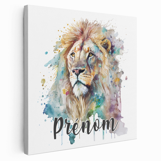 Personalized children's canvas print with name - Colorful lion