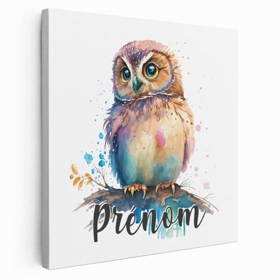 Personalized children's canvas print with name - Colorful owl