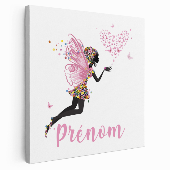 Personalized children's canvas print with name - Fairy Heart Butterflies