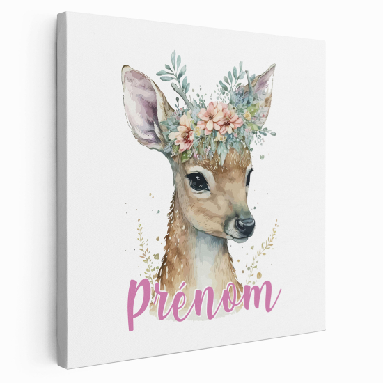 Personalized children's canvas print with name - Fawn Flowers