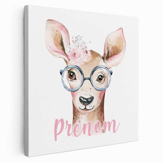 Personalized children's canvas print with name - Fawn with Glasses