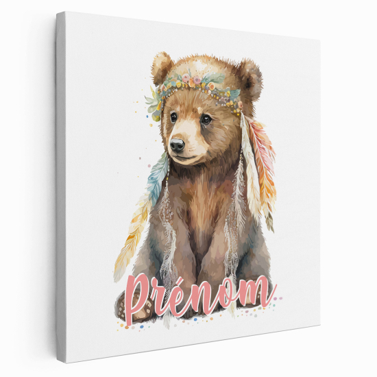 Personalized children's canvas print with name - Feather Bear