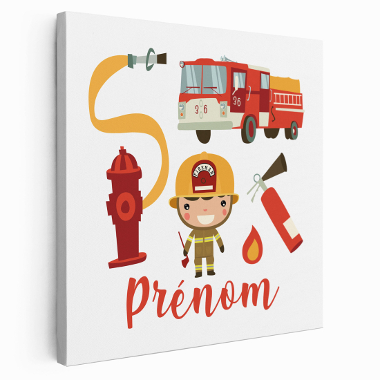 Personalized children's canvas print with name - Firefighters