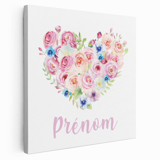 Personalized children's canvas print with name - Floral Heart